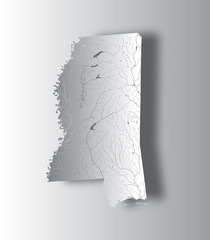 U.S. states - map of Mississippi with paper cut effect. Please look at my other images of cartographic series - they are all very detailed and carefully drawn by hand WITH RIVERS AND LAKES.