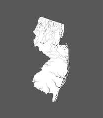 U.S. states - map of New Jersey. Please look at my other images of cartographic series - they are all very detailed and carefully drawn by hand WITH RIVERS AND LAKES.