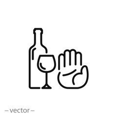 No alcohol sing, hand stop, icon vector