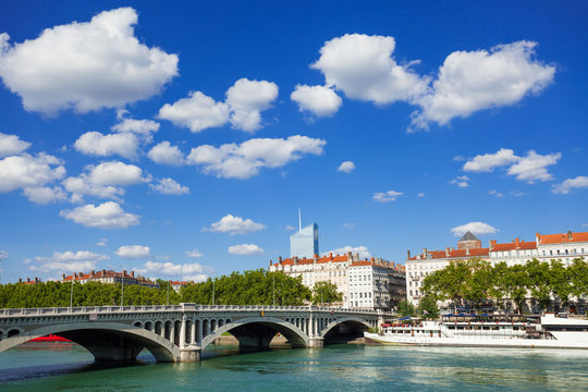 Rhone River Embankment And Wilson Bridge, Lyon