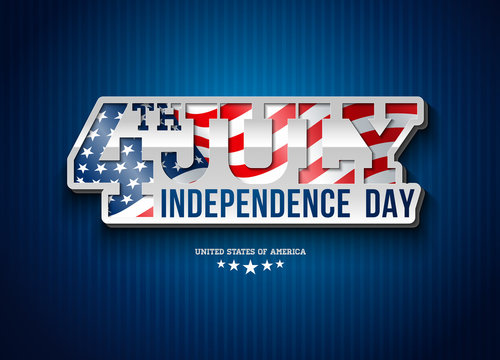 Independence Day of the USA Vector Illustration with Flag in 3d Typography Lettering. Fourth of July Design on Light Background for Banner, Greeting Card, Invitation or Holiday Poster.