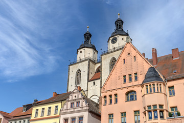 Fototapeta na wymiar Renaissance houses on the market square in Wittenberg