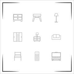 Furniture vector icons set. Outlined linear icons