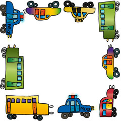 frame with cars like a kids draw