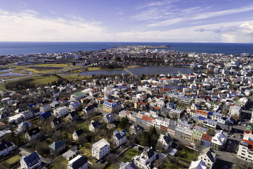 Aerial of Reykjavik capital of Iceland