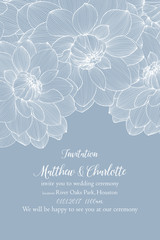 Flower wedding invitation with flowers of dahlias.