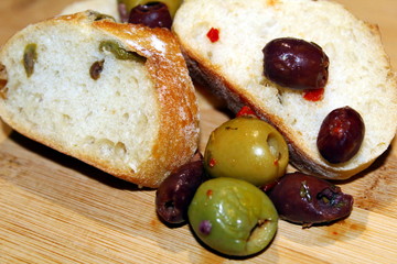 Olives and Bread in the Kitchen 