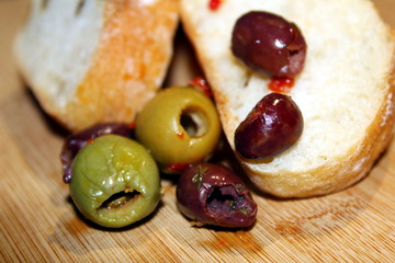 Olives and Bread in the Kitchen 