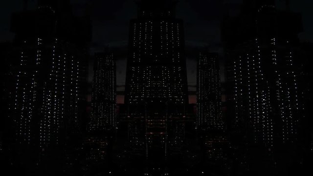 Evil dark city towers, distopian sci fi abstract urban night background.