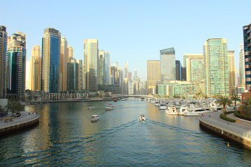 United Arab Emirates. Dubai Marina Canal. Beautiful view. Panorama of the city. Background.