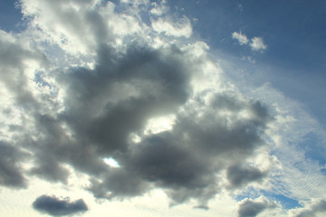 Obraz premium Beautiful blue sky and gray cumulus clouds. Natural appearance. Landscape. Background.