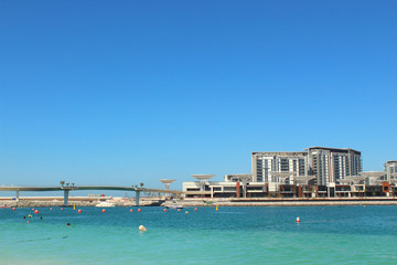 Fototapeta na wymiar United Arab Emirates. Dubai Marina beach. Landscape. Background. Spring, March, 2018.