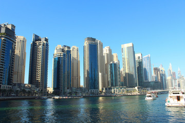 United Arab Emirates. Dubai Marina Canal. Beautiful panorama of the city. Background. Dubai, Spring, March, 2018.