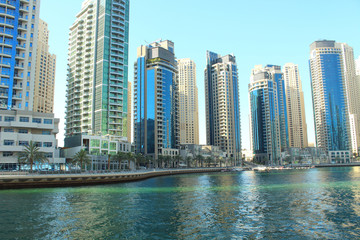 Obraz na płótnie Canvas United Arab Emirates. Dubai Marina Canal. Beautiful panorama of the city. Background. Dubai, Spring, March, 2018.