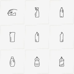 Household Chemicals line icon set with sponge and household chemicals