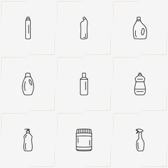 Household Chemicals line icon set with cabinet for chemicals  and household chemicals