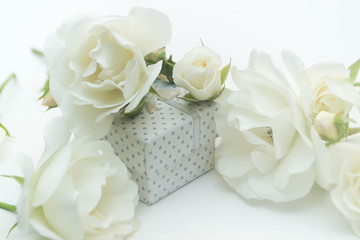 White roses and gifts