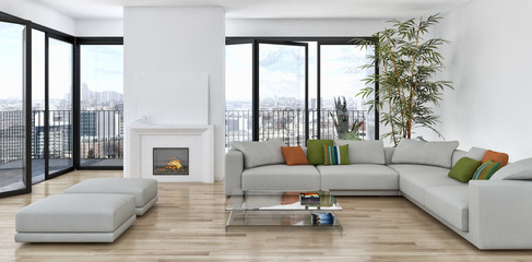 Modern bright interiors apartment 3D rendering illustration