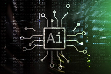 AI, Artificial intelligence, automation and modern information technology concept on virtual screen.