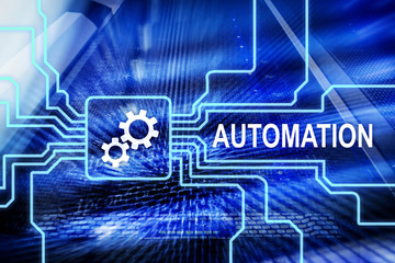 Automation of business Process and innovation technology in manufacturing. Internet and technology concept on server room background.?