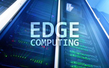 EDGE computing, internet and modern technology concept on modern server room background.