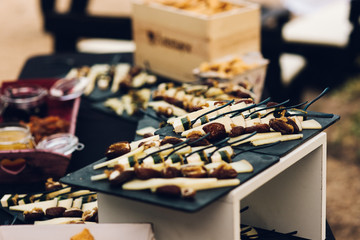 Naklejka na ściany i meble Appetizers in a Mediterranean wedding, a single-bite snack