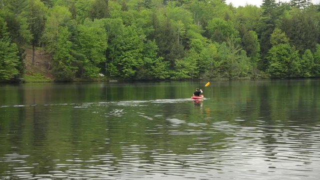 Man Kayaking on a Lake
