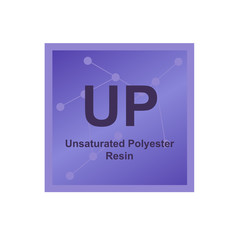 Vector symbol of Unsaturated Polyester Resin (UP) polymer on the background from connected macromolecules