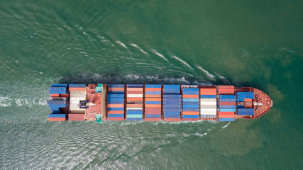 Large container ship at sea - Aerial image.