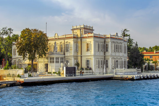 Istanbul, Turkey, 2 September 2007: Shores and Sait Halim Pasha Waterside mansions of Yenikoy in Sariyer district of Istanbul