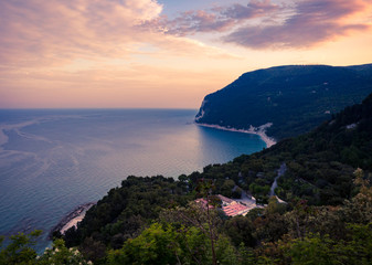 Sunset on the pristine beaches on the slopes of Mount Conero.