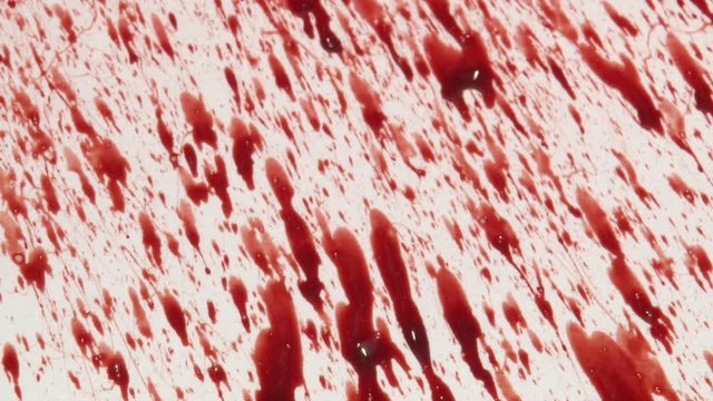 Blood splatters onto white background, creating a mess.
