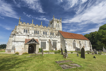 Summer sky over the Saxon Sanctuary Church in Wootton Wawen, England.