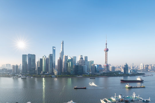 shanghai pudong skyline in morning