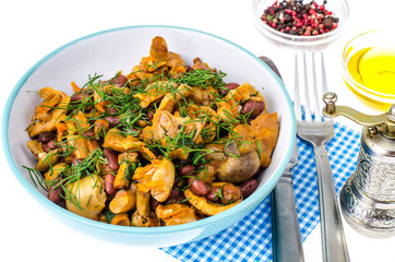 Vegetable stew of beans, onions, carrots and mushrooms