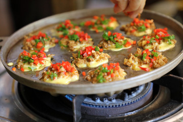 Kuih Cara Berlauk mini pancake with minced meat topping