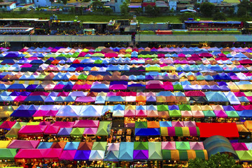 Top view market in the city with colorfull night light.