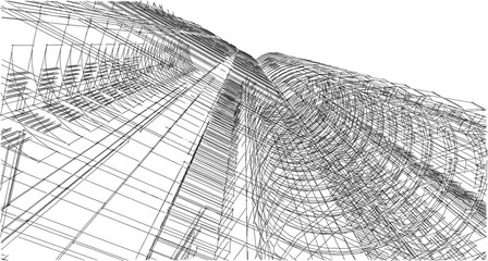 Abstract 3D building wireframe structure. Illustration construction graphic idea , Architectural sketch idea.