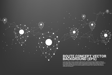 Vector Travel Network Pin mark polygon dot connected line: concept of travel route, location, journey