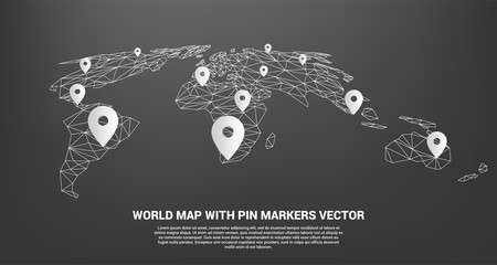 Pin Marker with polygon world map perspective view: concept of GPS, travel, Location, transportation