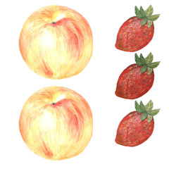 акварели клубника и яблоко