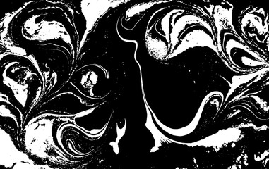 Black and white liquid texture. Hand drawn marbling illustration. Abstract vector background. Monochrome marble pattern.