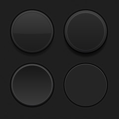 Black plastic buttons. 3d round signs - normal, active, pushed