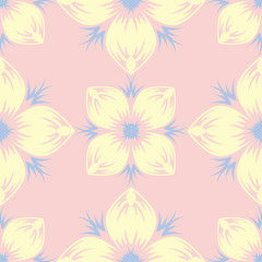 Floral seamless background. Pink, blue and yellow flower pattern