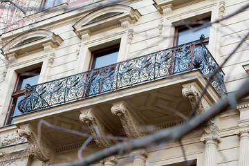 Baroque style balcony view. Prague's architecture. Czech.