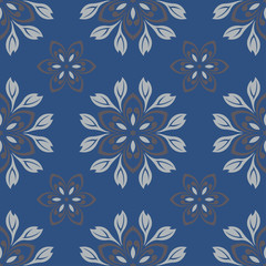 Seamless background. Blue and gray floral pattern