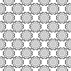 Black and white floral ornaments. Seamless pattern