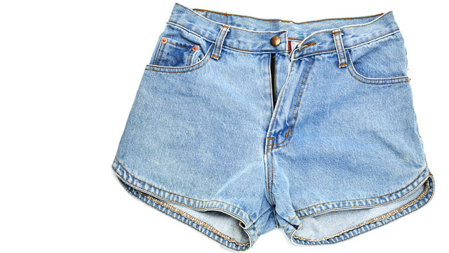 women jeans shorts on white background - a pair of jeans shorts with a pair of shorts