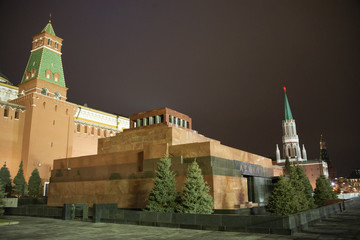 Fototapeta premium Red Square, Moscow, Russia, - March 4, 2017/ View to Lenin's Mausoleum at Red Square of Moscow - evening.