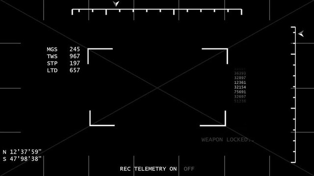 Weapons Locked Overlay Animation For UAV / Helicopter / Missile / Army. Set To Screen To Blend To Footage, 4k.